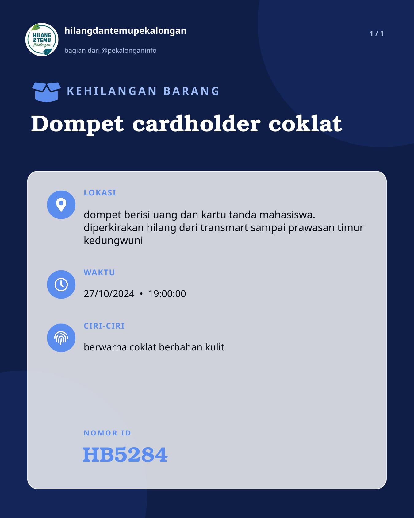 Slide laporan Dompet cardholder coklat (HB5284)