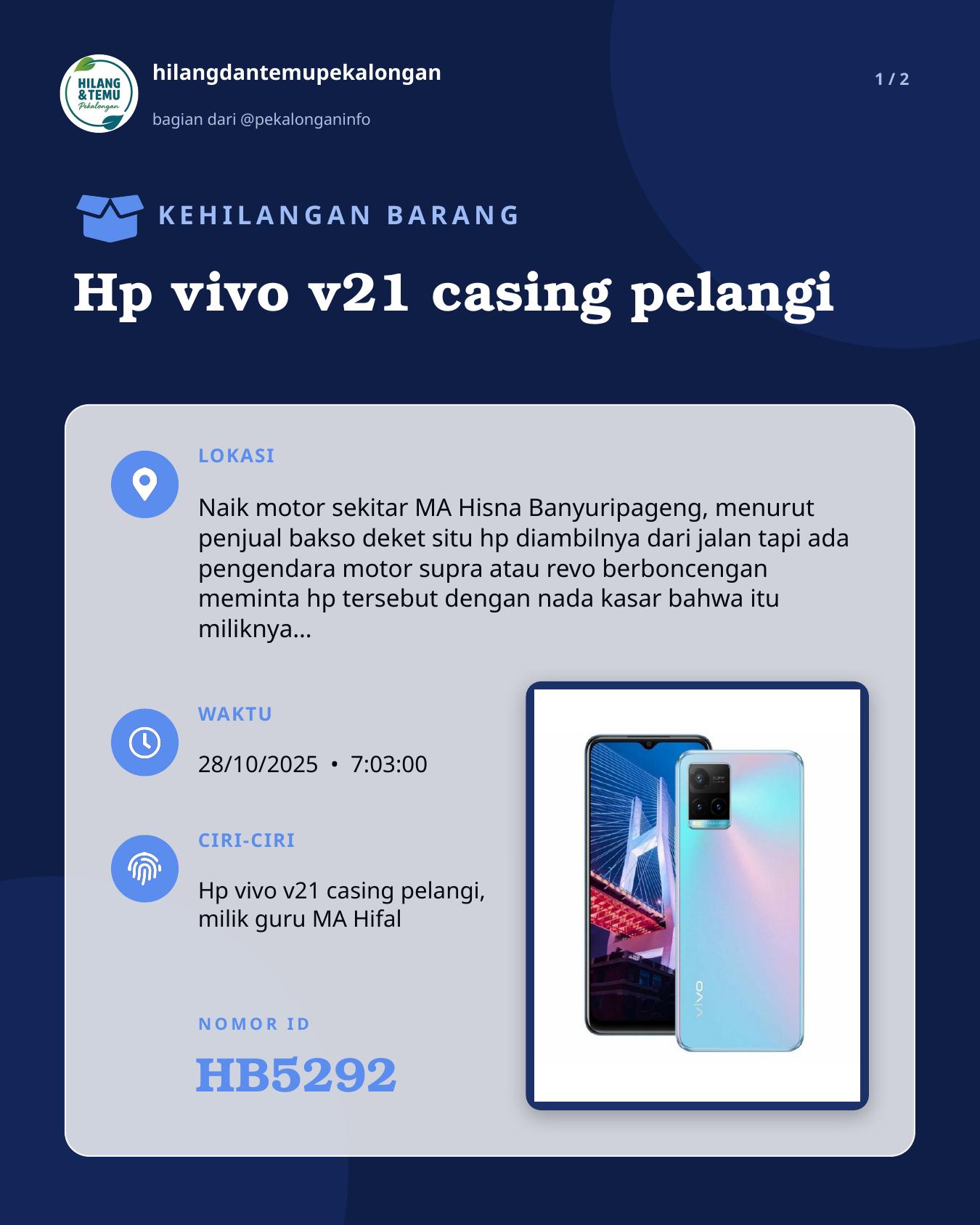 Slide 1 laporan Hp vivo v21 casing pelangi