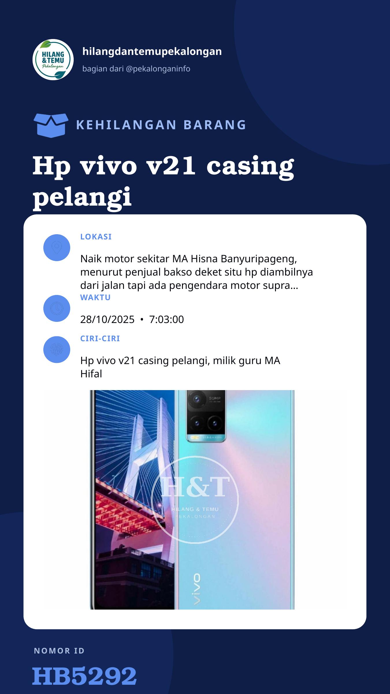 Story 9:16 laporan Hp vivo v21 casing pelangi