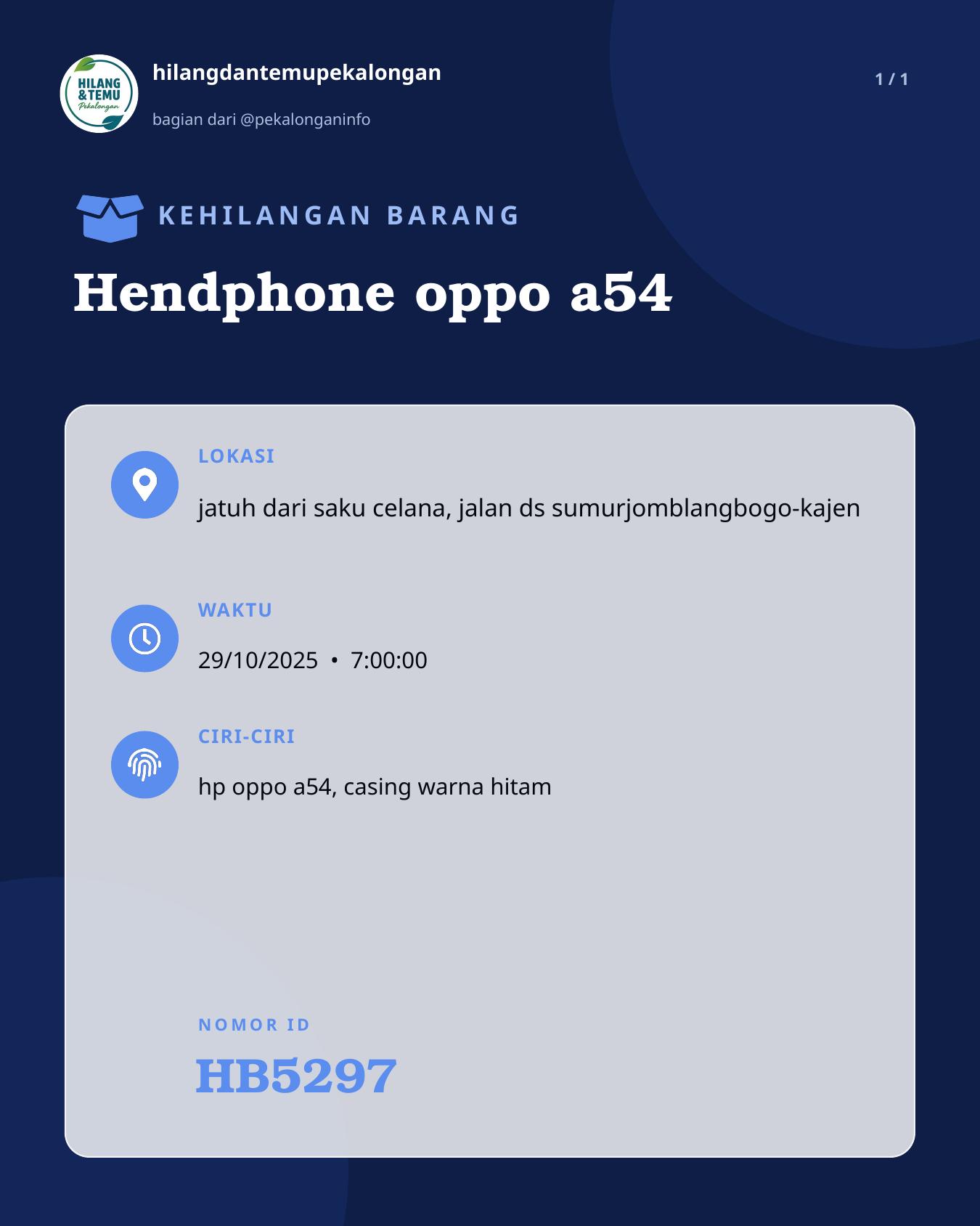 Slide laporan Hendphone oppo a54 (HB5297)