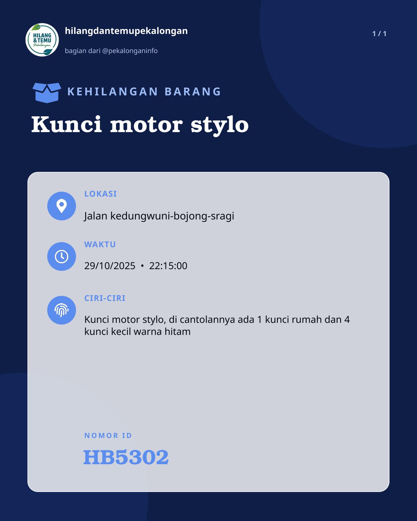 Slide laporan Kunci motor stylo (HB5302)