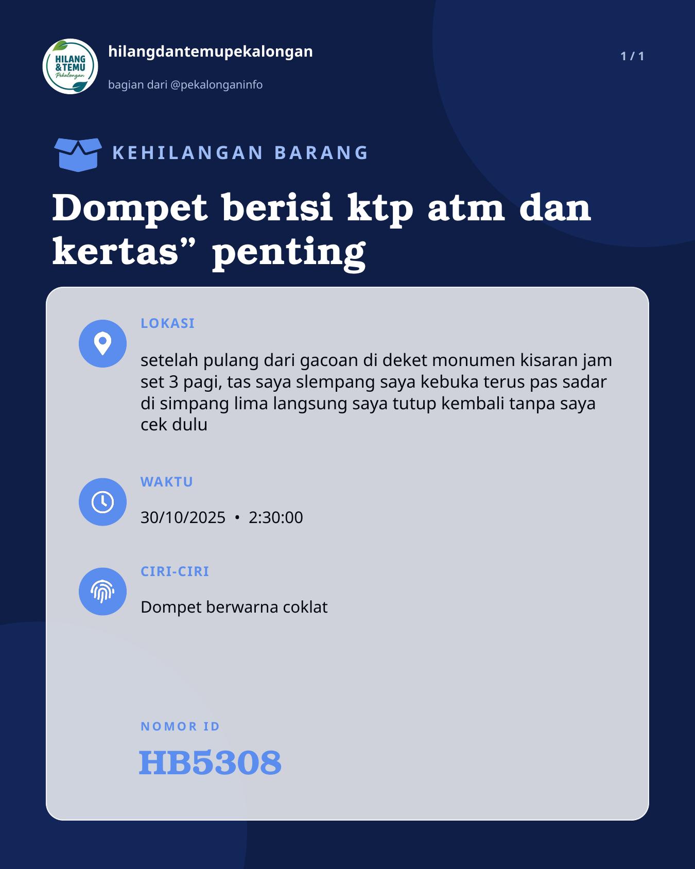 Slide laporan Dompet berisi ktp atm dan kertas” penting (HB5308)