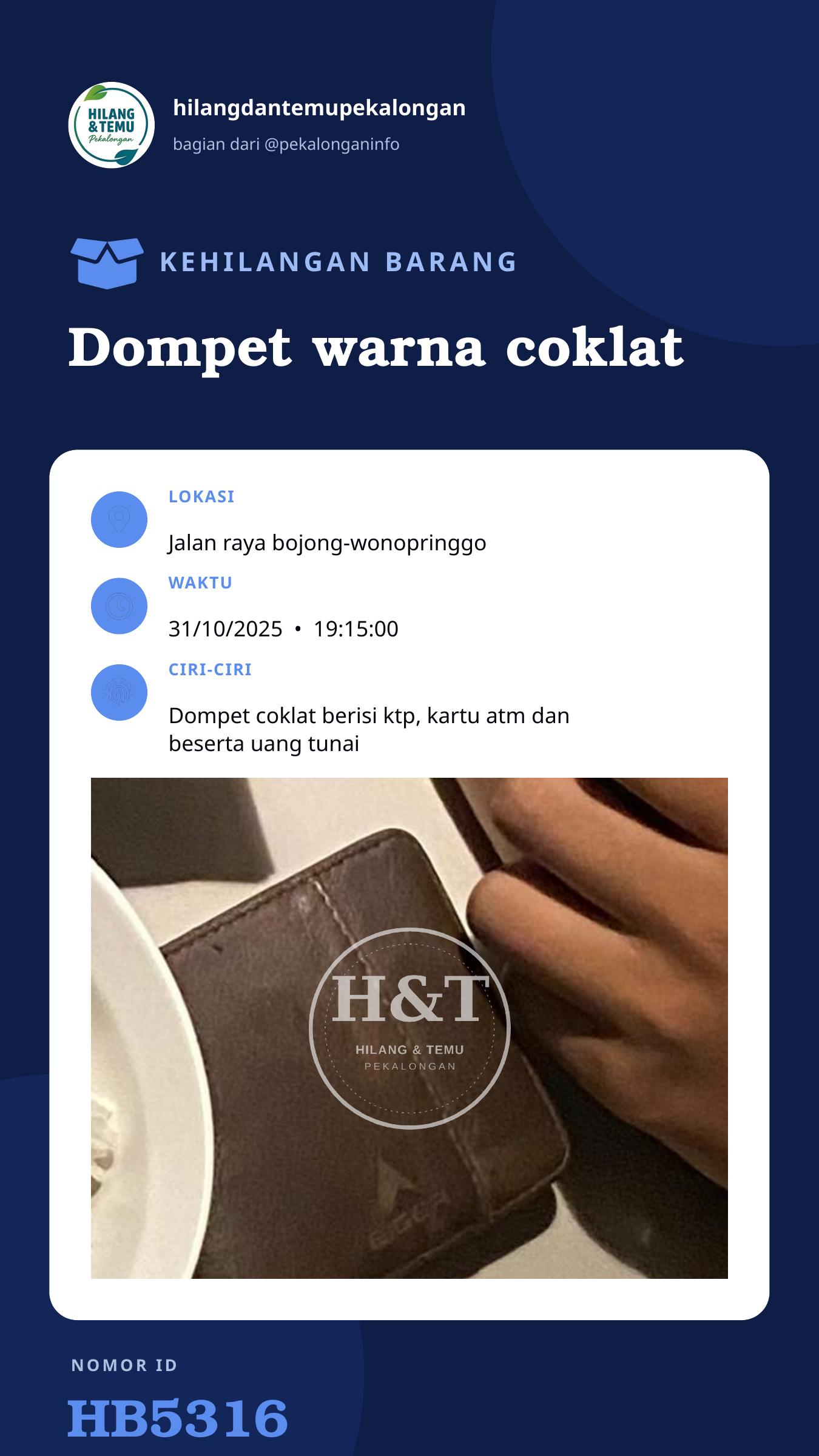 Story 9:16 laporan Dompet warna coklat