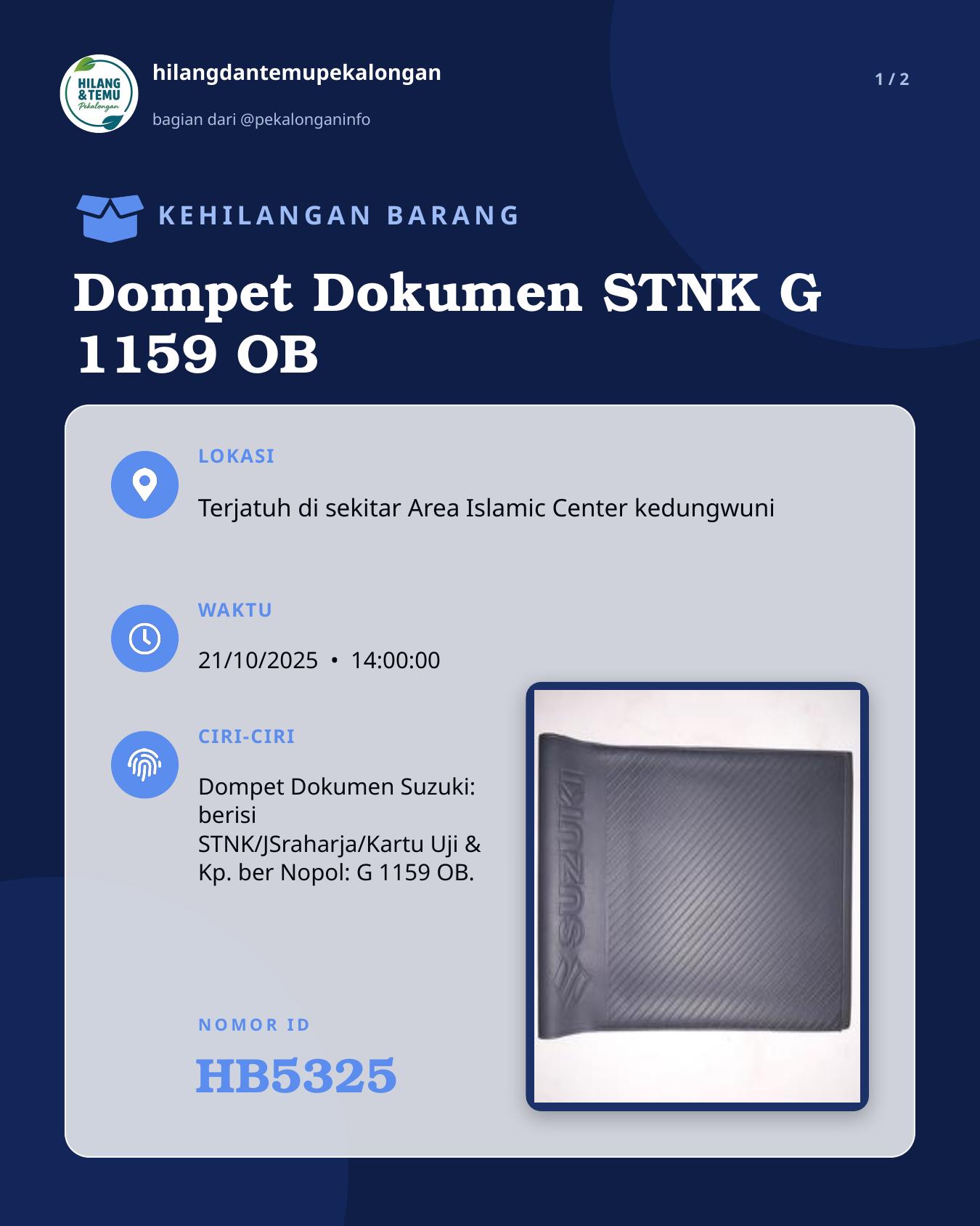 Slide 1 laporan Dompet Dokumen STNK G 1159 OB