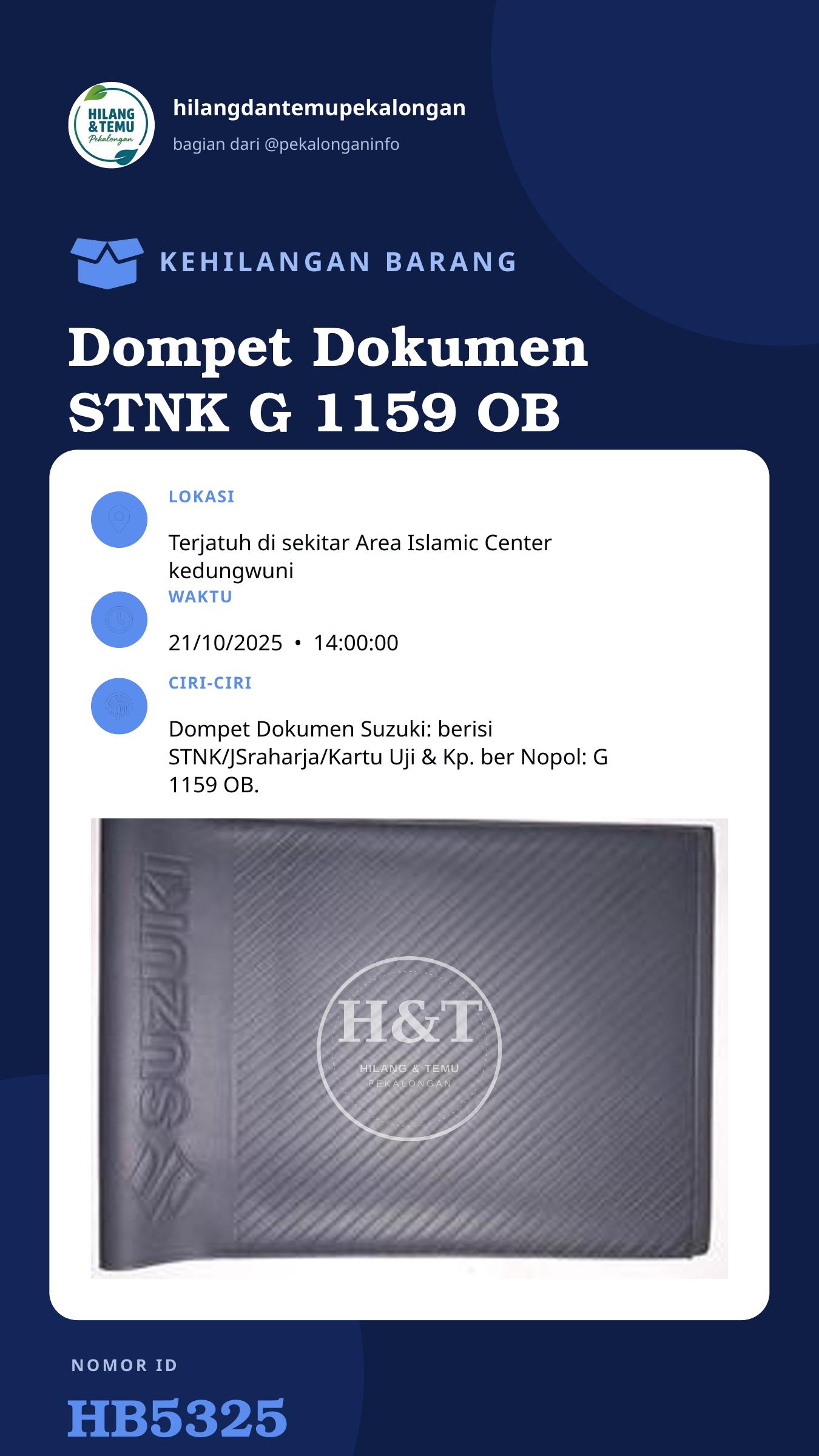Story 9:16 laporan Dompet Dokumen STNK G 1159 OB