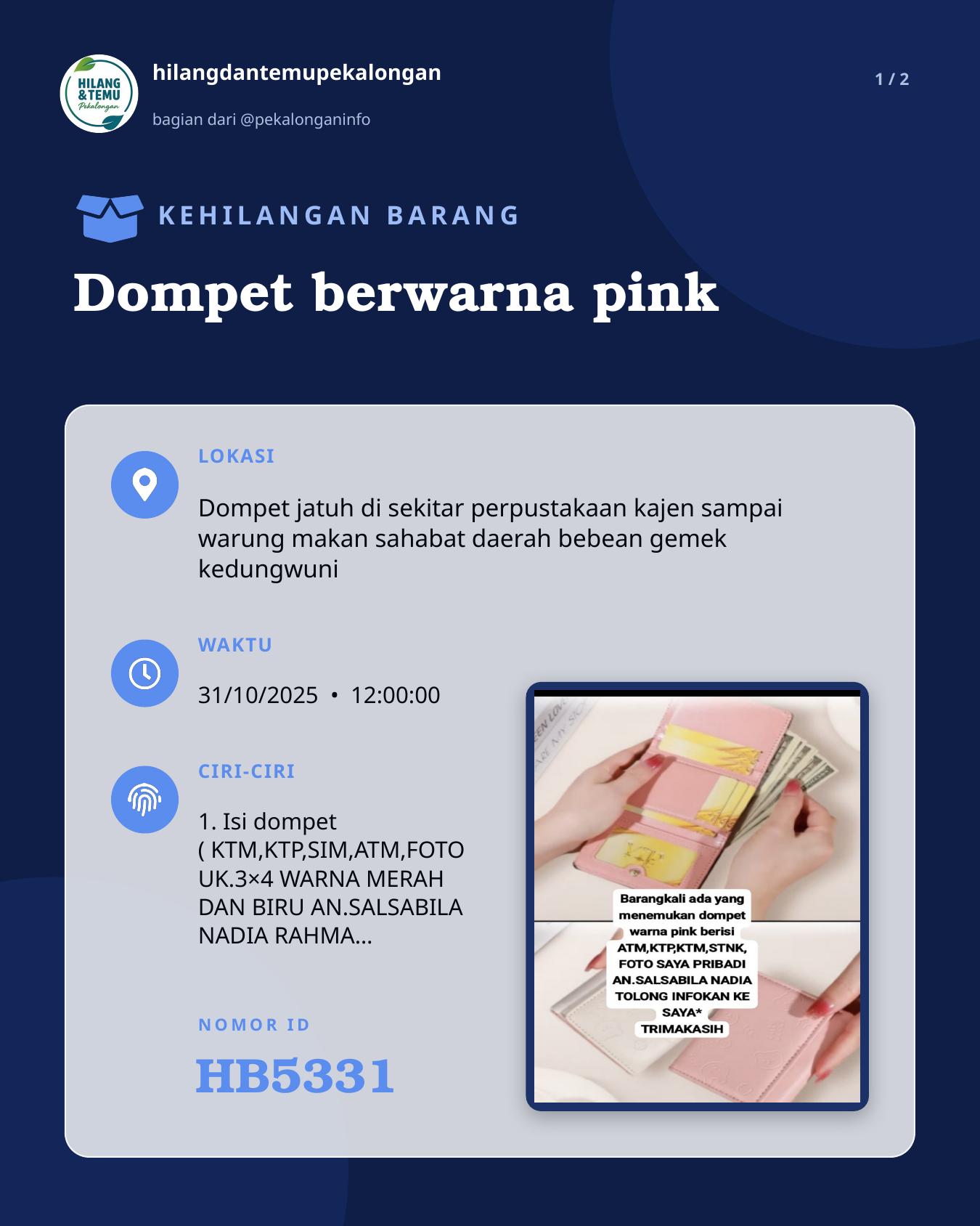 Slide 1 laporan Dompet berwarna pink
