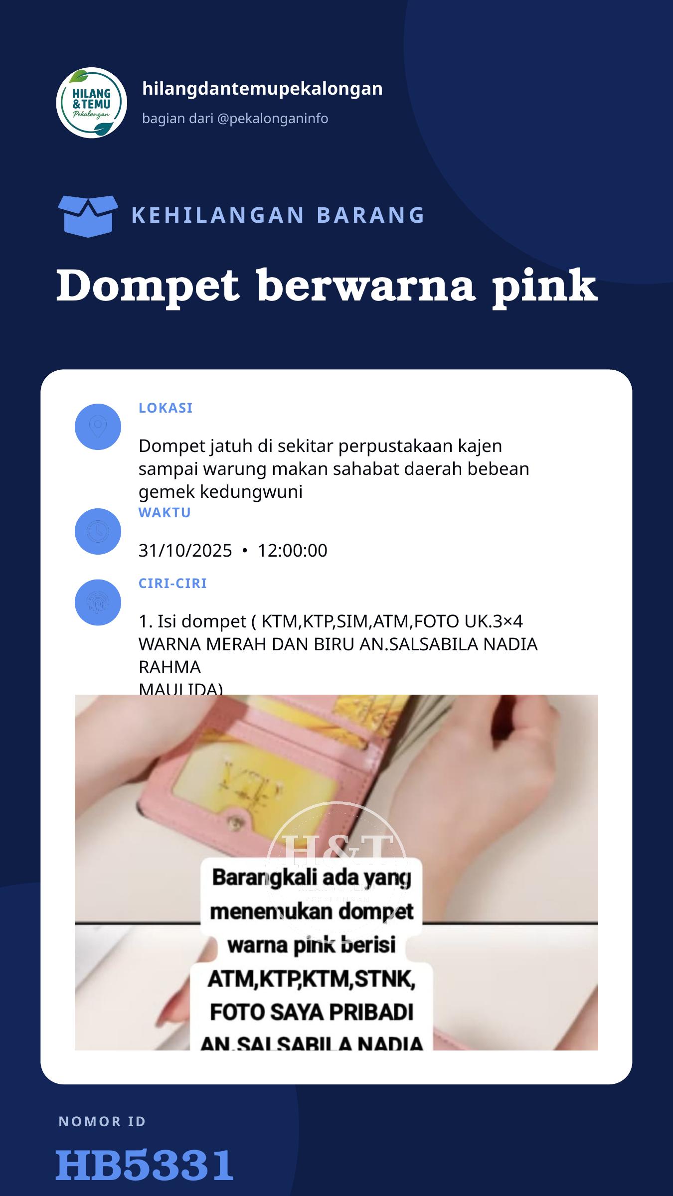 Story 9:16 laporan Dompet berwarna pink