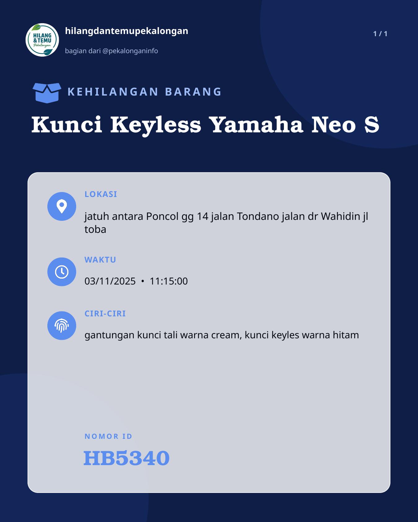 Slide laporan Kunci Keyless Yamaha Neo S (HB5340)