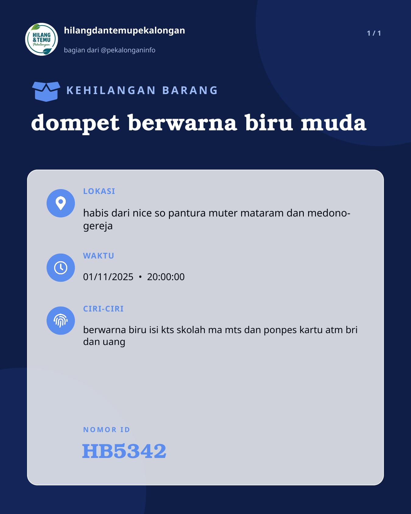 Slide laporan dompet berwarna biru muda (HB5342)