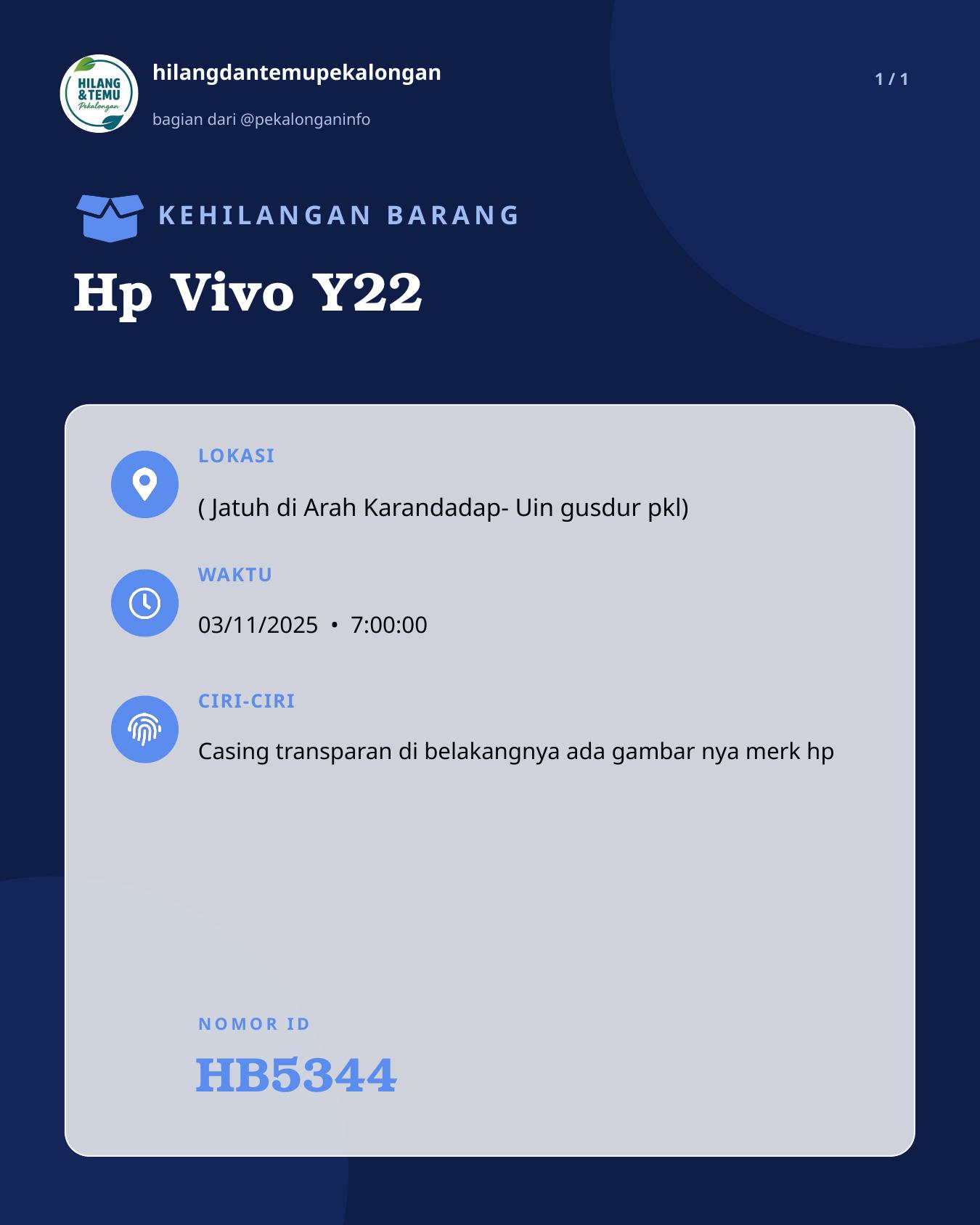 Slide laporan Hp Vivo Y22 (HB5344)