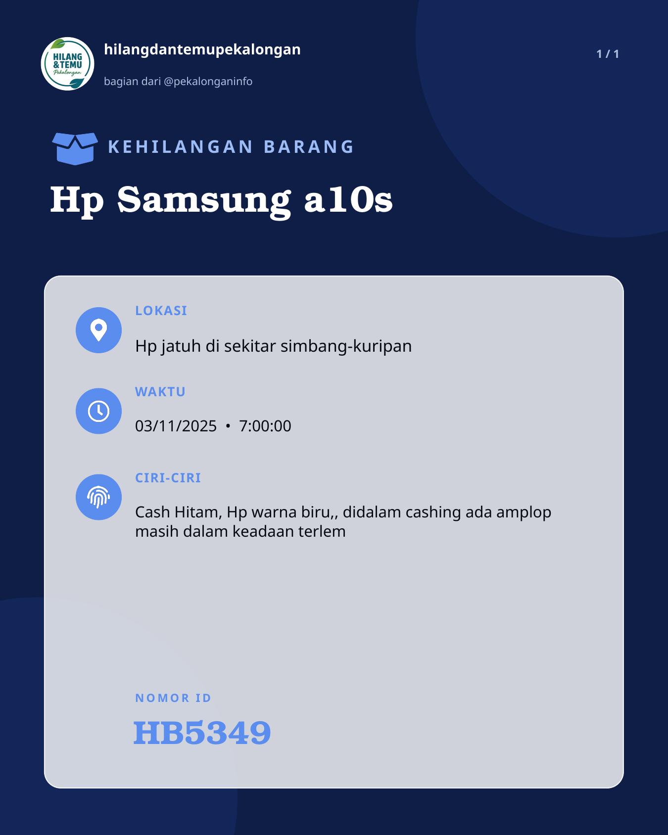 Slide laporan Hp Samsung a10s (HB5349)