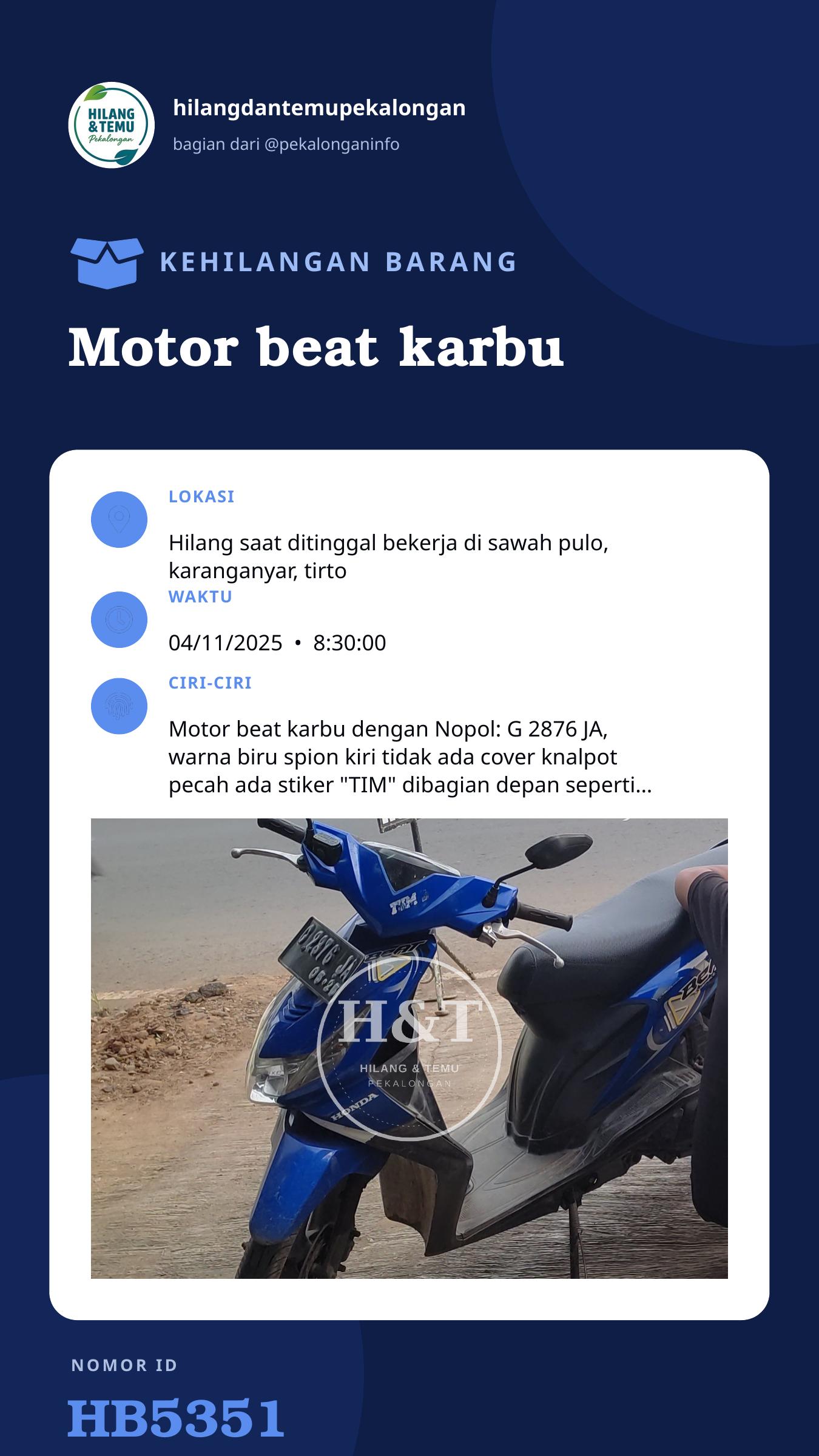 Story 9:16 laporan Motor beat karbu