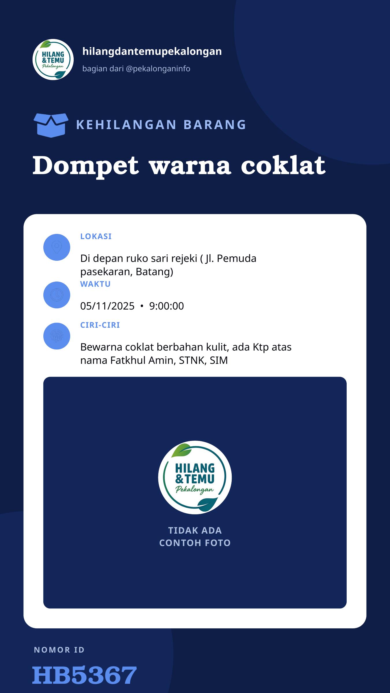 Story 9:16 laporan Dompet warna coklat