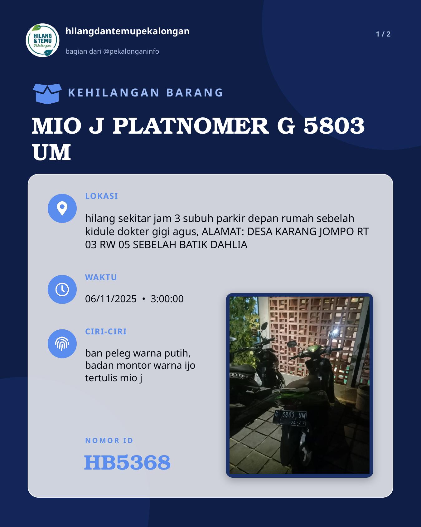 Slide 1 laporan MIO J PLATNOMER G 5803 UM