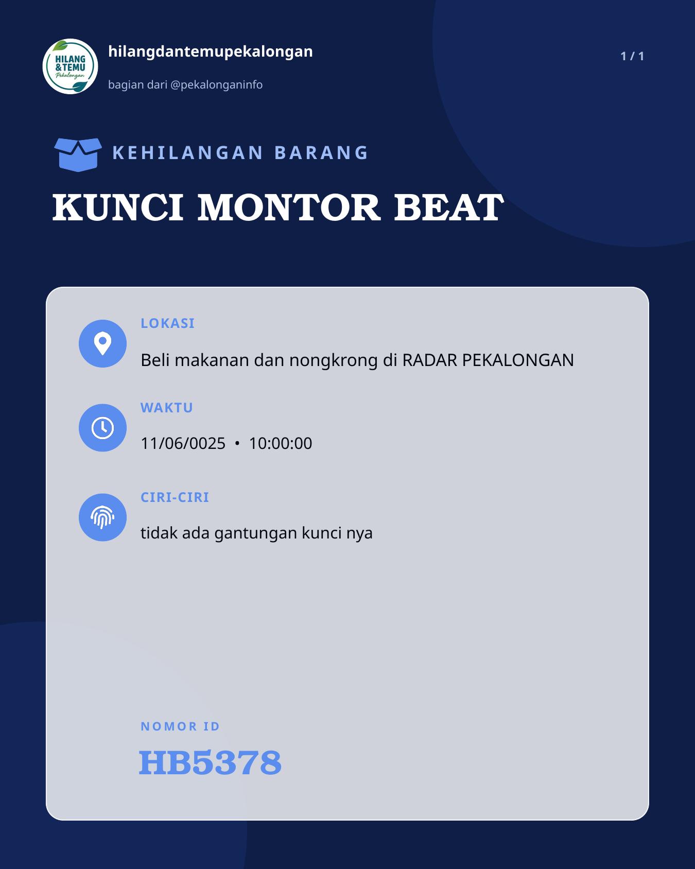 Slide laporan KUNCI MONTOR BEAT (HB5378)