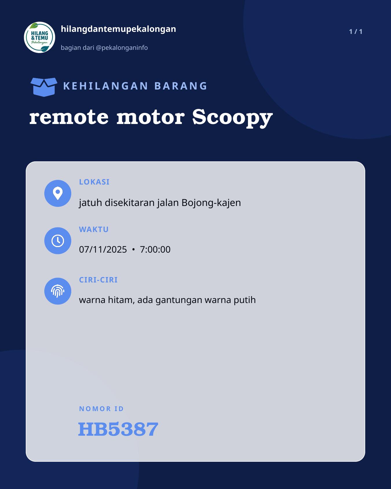 Slide laporan remote motor Scoopy (HB5387)