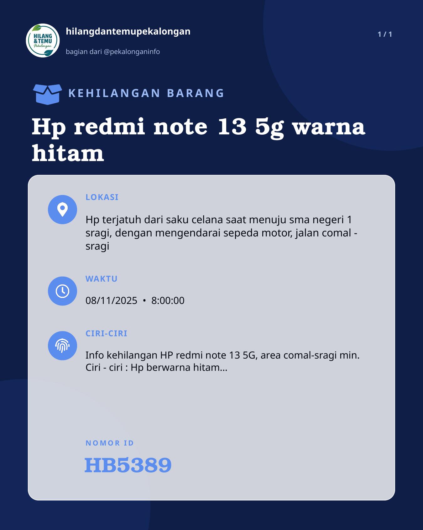 Slide laporan Hp redmi note 13 5g warna hitam (HB5389)