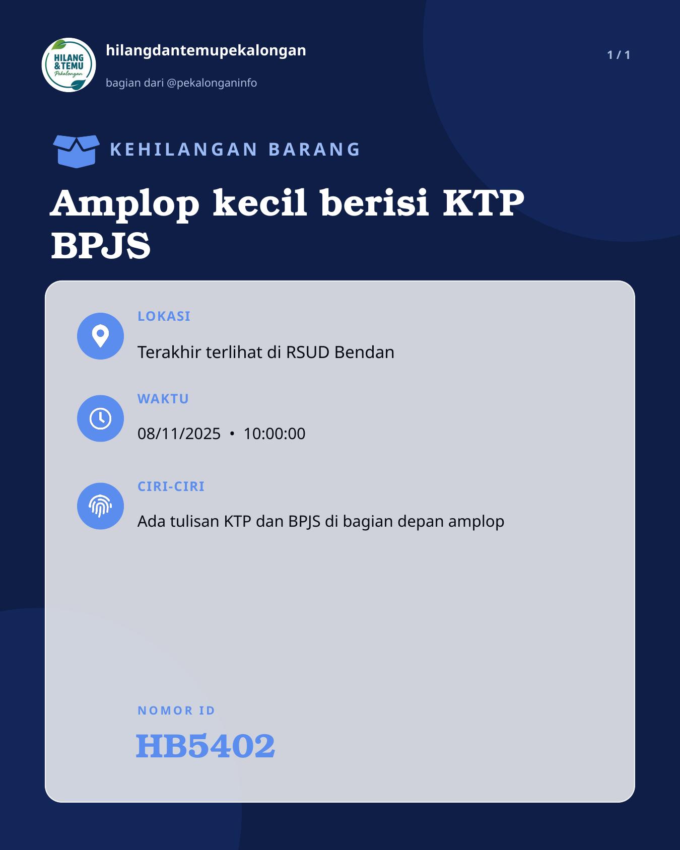 Slide laporan Amplop kecil berisi KTP BPJS (HB5402)