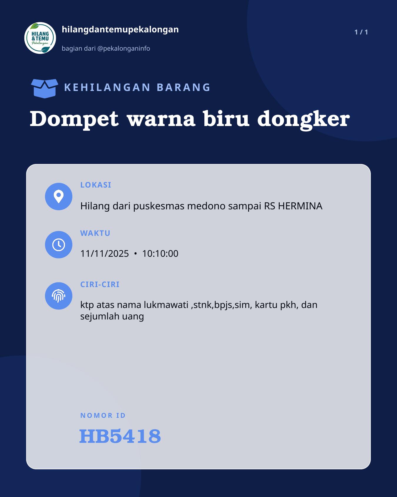 Slide laporan Dompet warna biru dongker (HB5418)