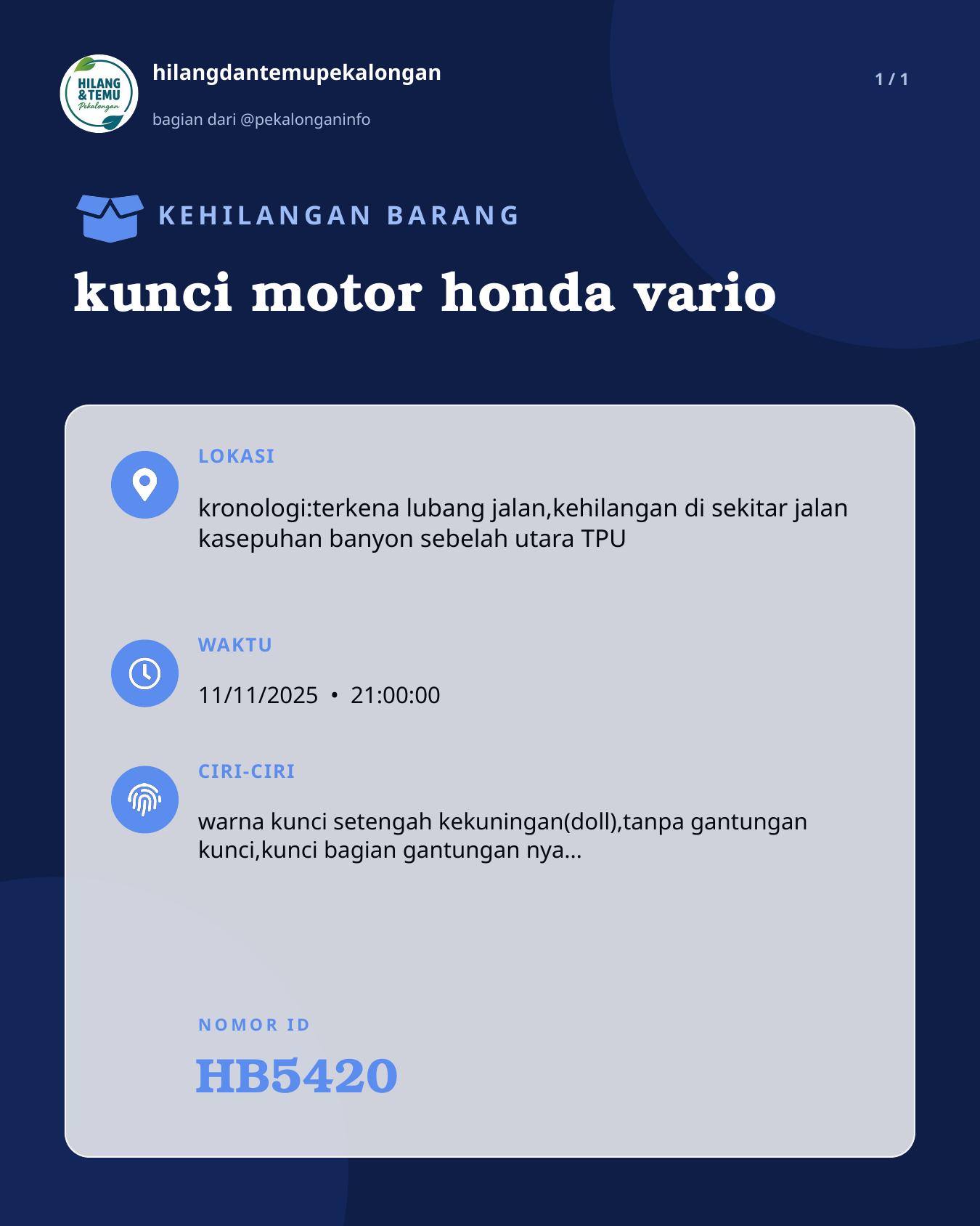 Slide laporan kunci motor honda vario (HB5420)
