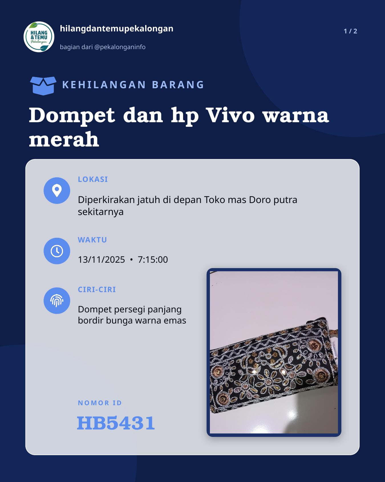 Slide 1 laporan Dompet dan hp Vivo warna merah