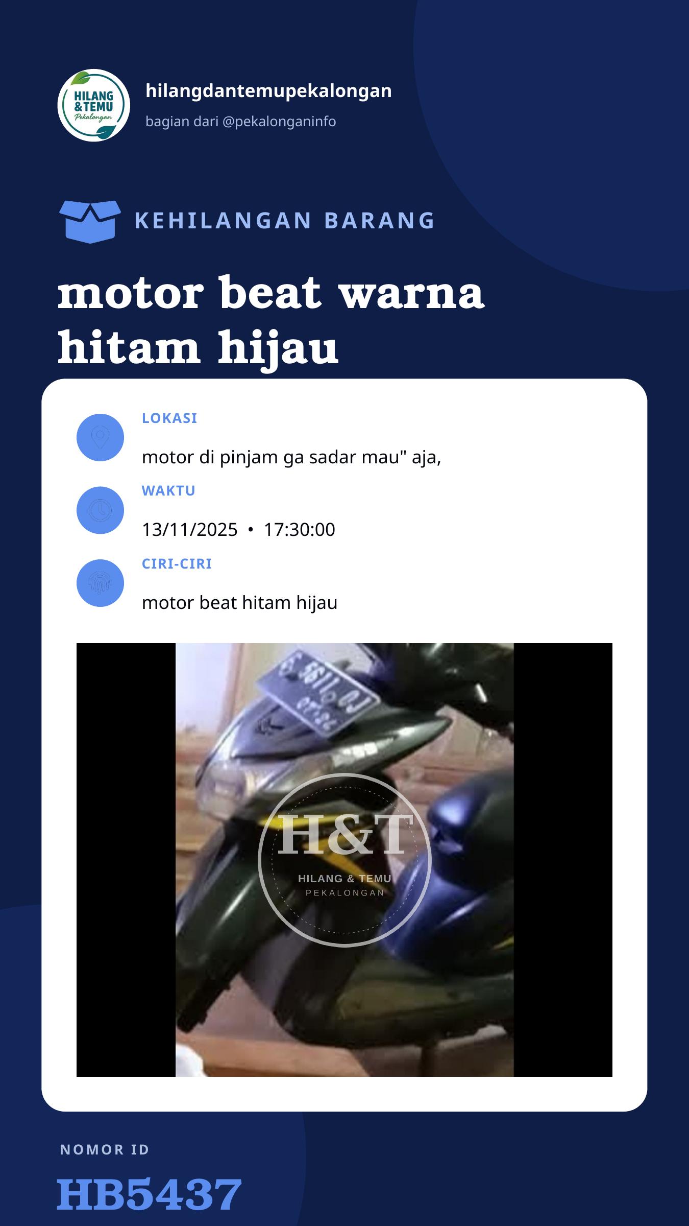 Story 9:16 laporan motor beat warna hitam hijau