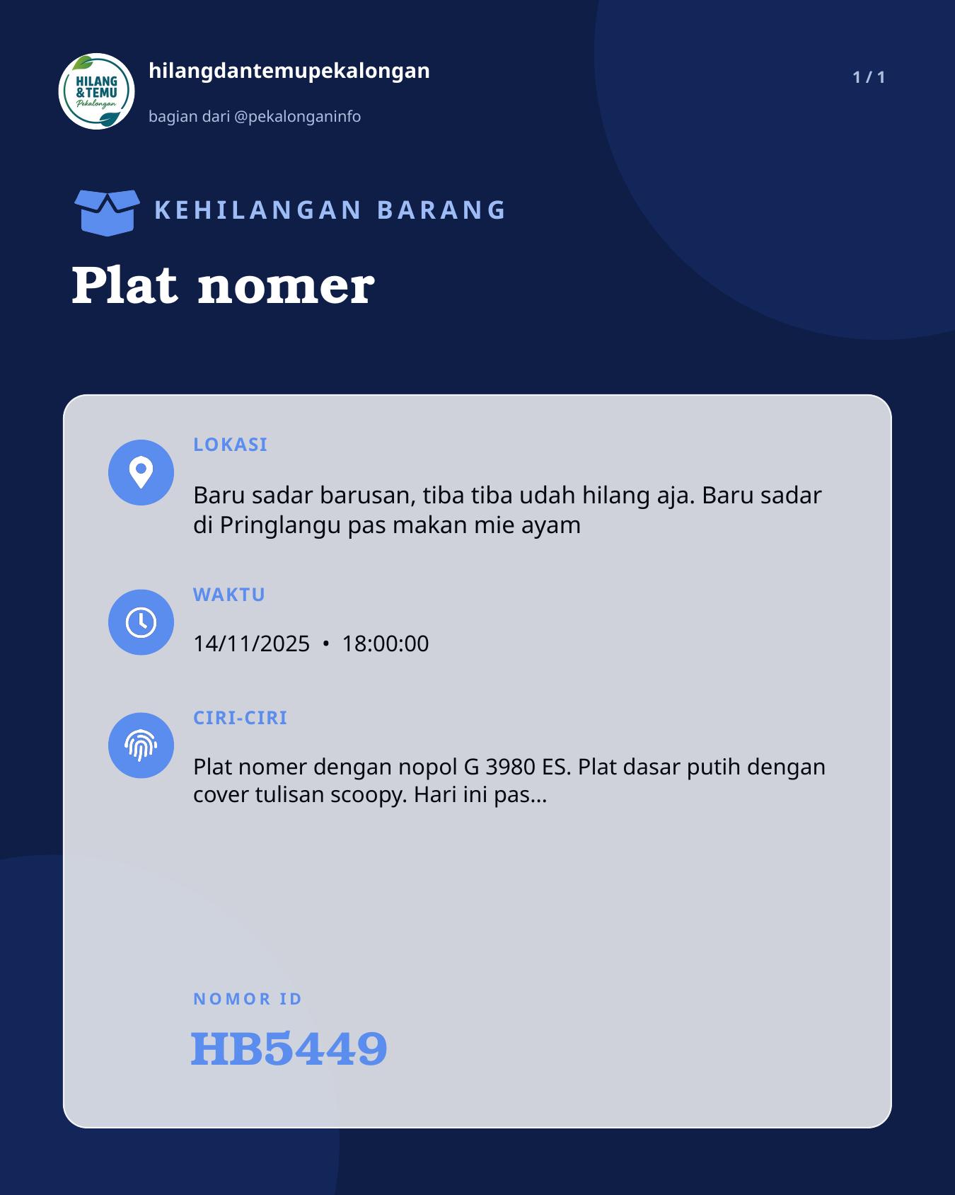 Slide laporan Plat nomer (HB5449)
