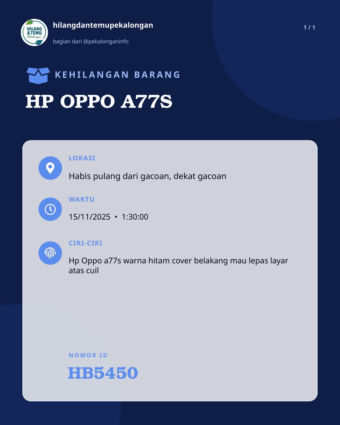 Slide laporan HP OPPO A77S (HB5450)