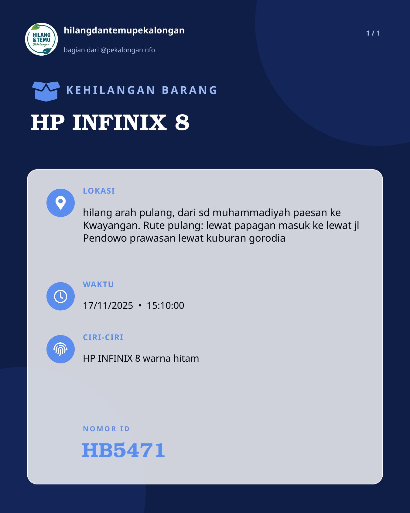 Slide laporan HP INFINIX 8 (HB5471)