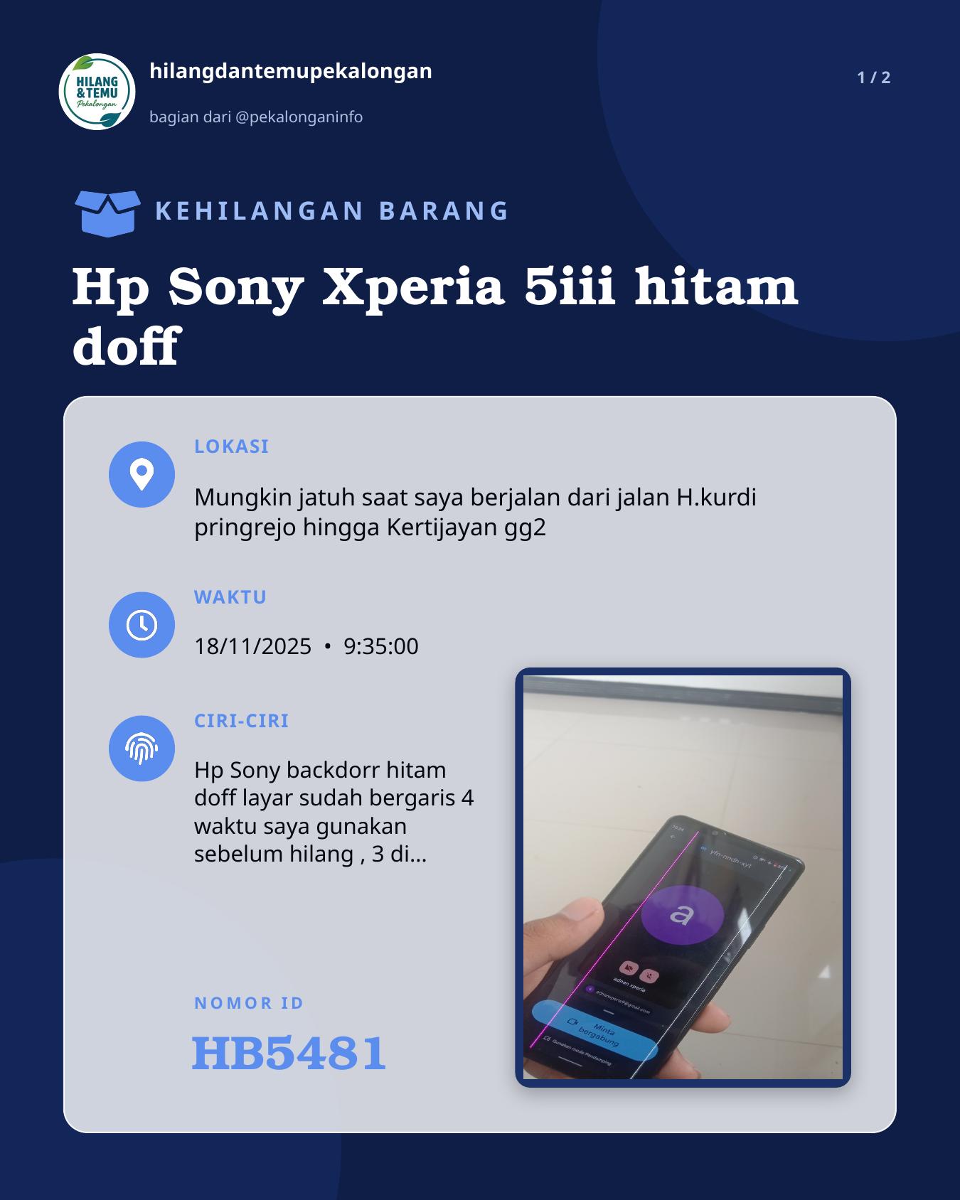 Slide 1 laporan Hp Sony Xperia 5iii hitam doff