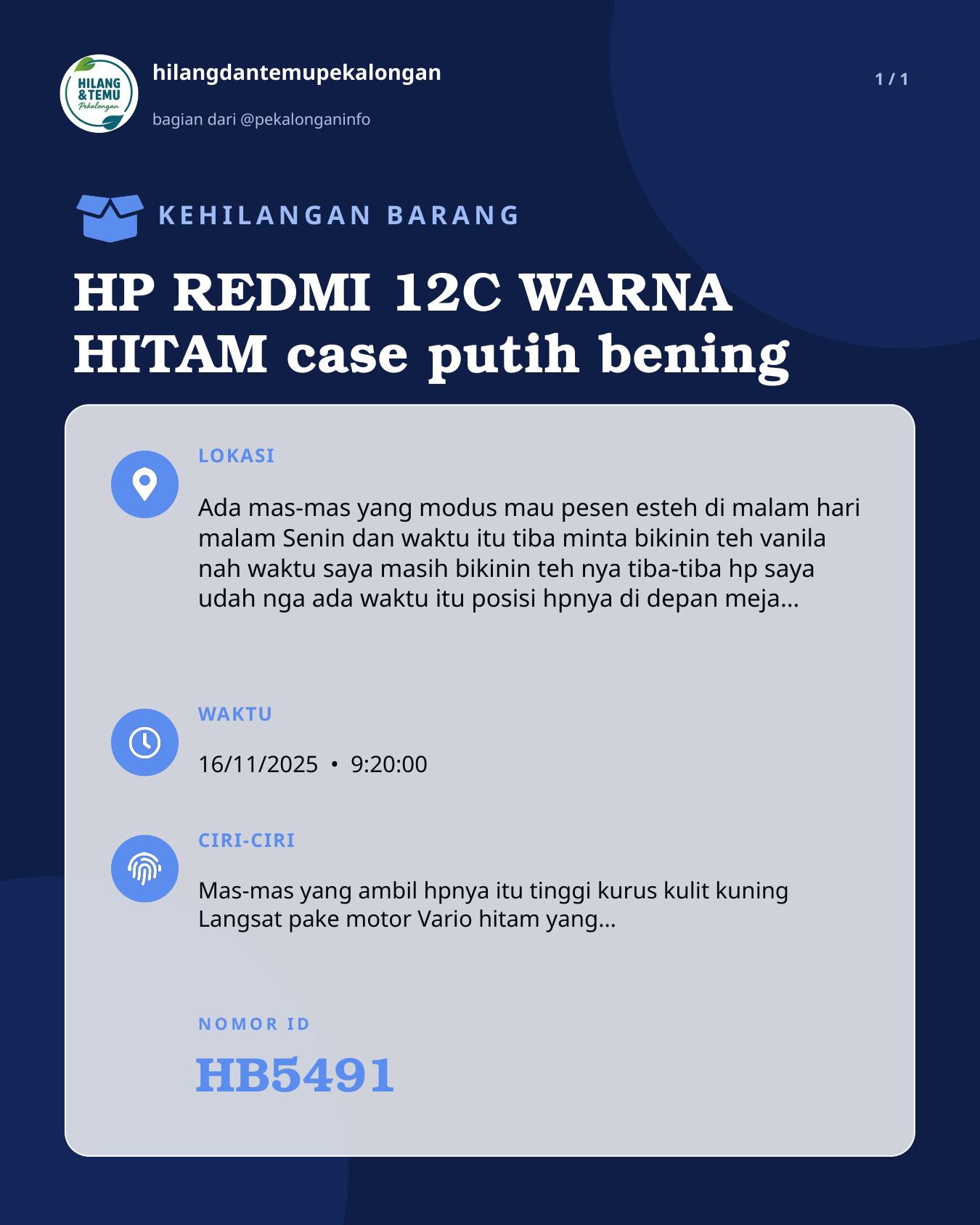 Slide laporan HP REDMI 12C WARNA HITAM case putih bening (HB5491)