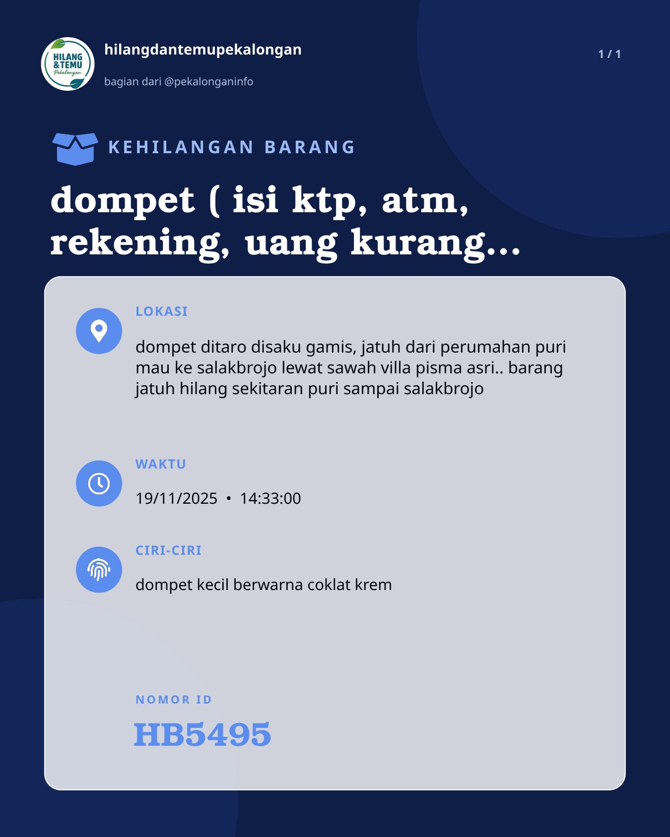 Slide laporan dompet ( isi ktp, atm, rekening, uang kurang lebih 200rb) (HB5495)