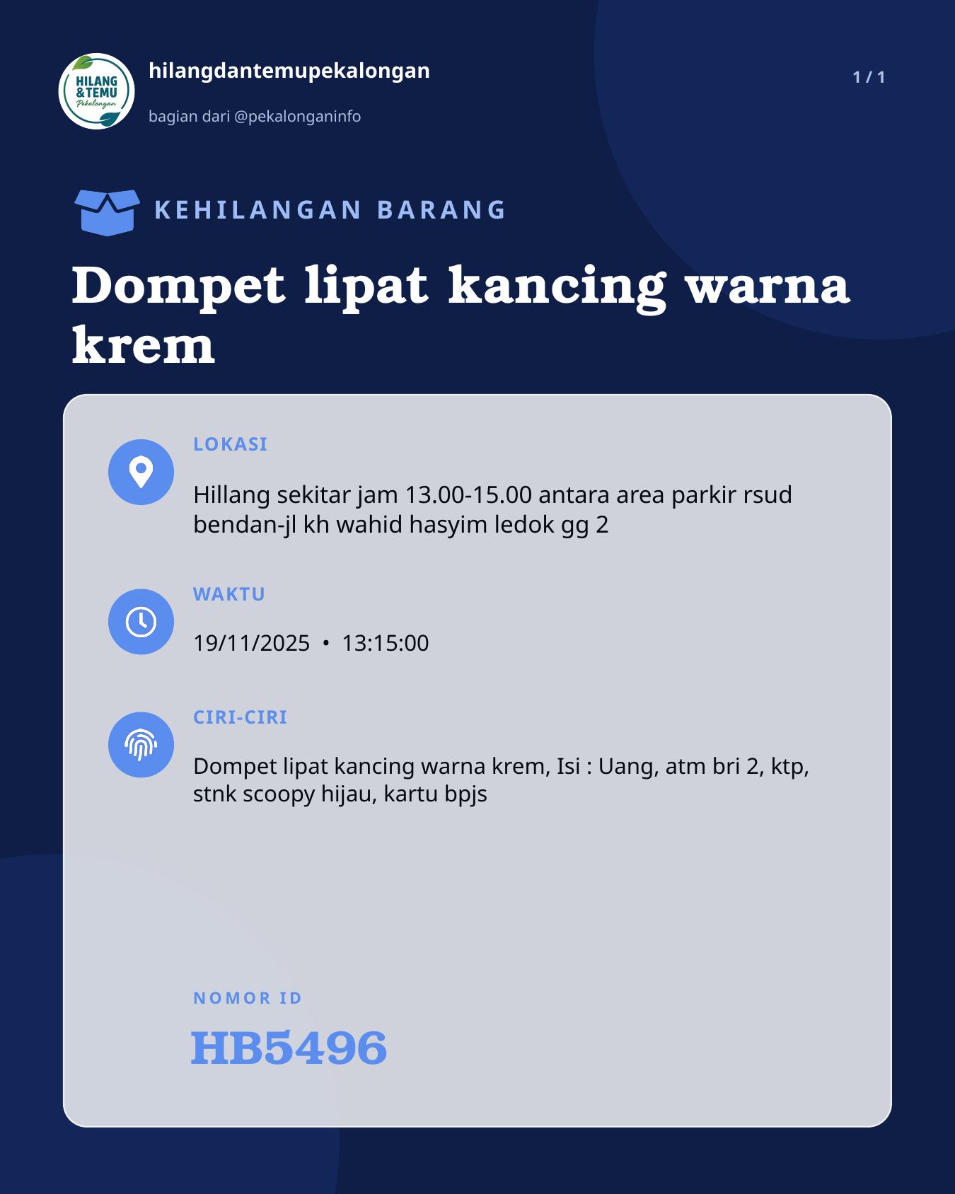Slide laporan Dompet lipat kancing warna krem (HB5496)