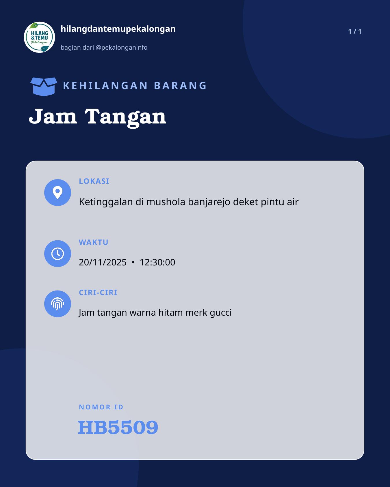 Slide laporan Jam Tangan (HB5509)