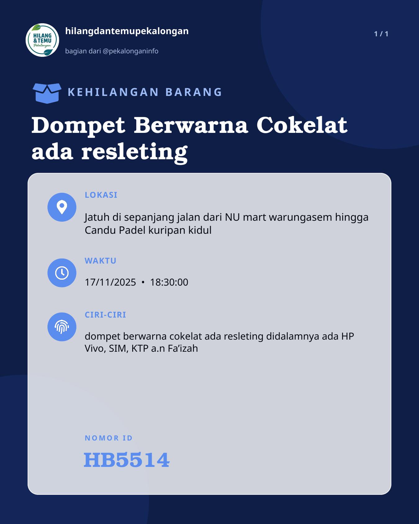 Slide laporan Dompet Berwarna Cokelat ada resleting (HB5514)