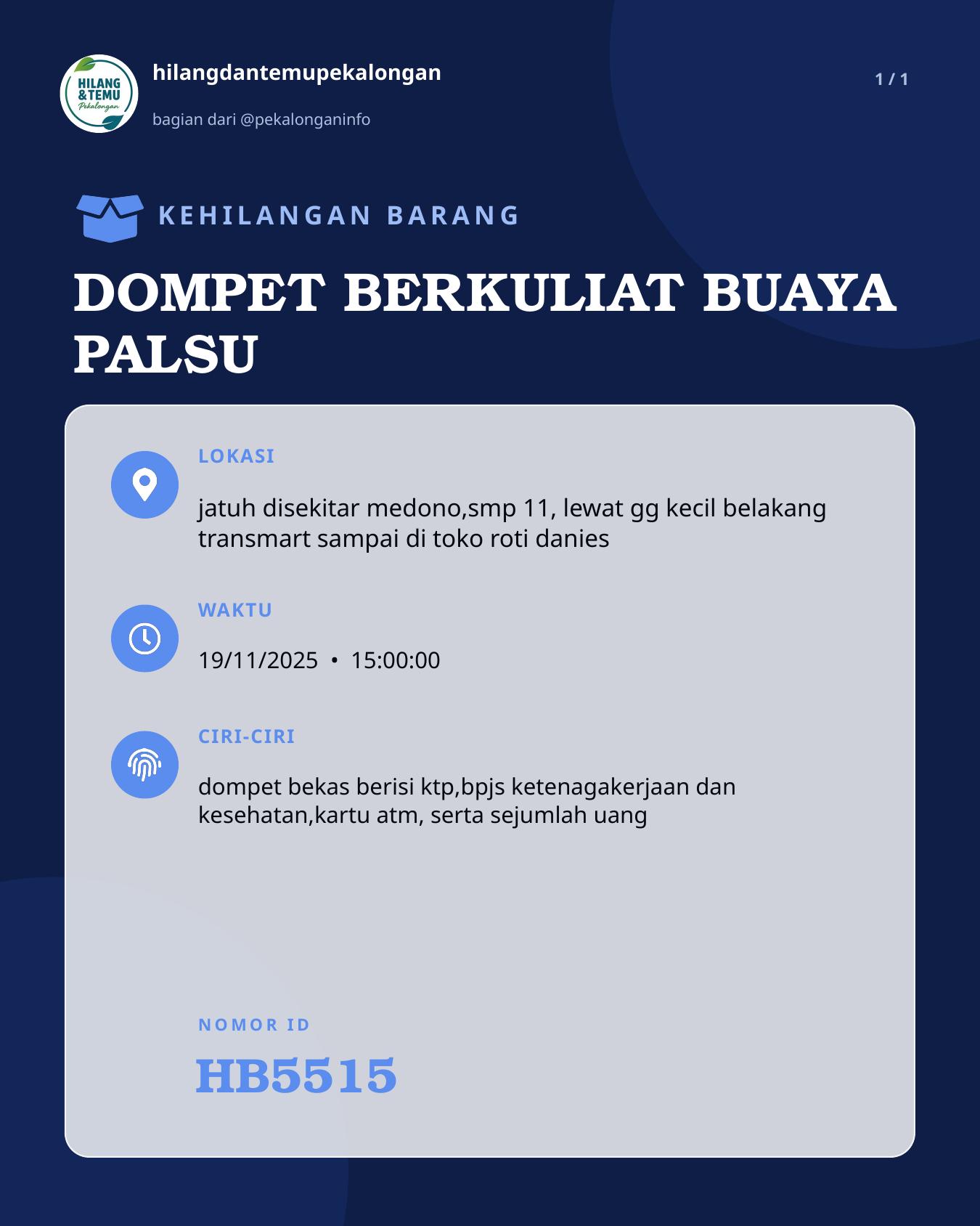 Slide laporan DOMPET BERKULIAT BUAYA PALSU (HB5515)
