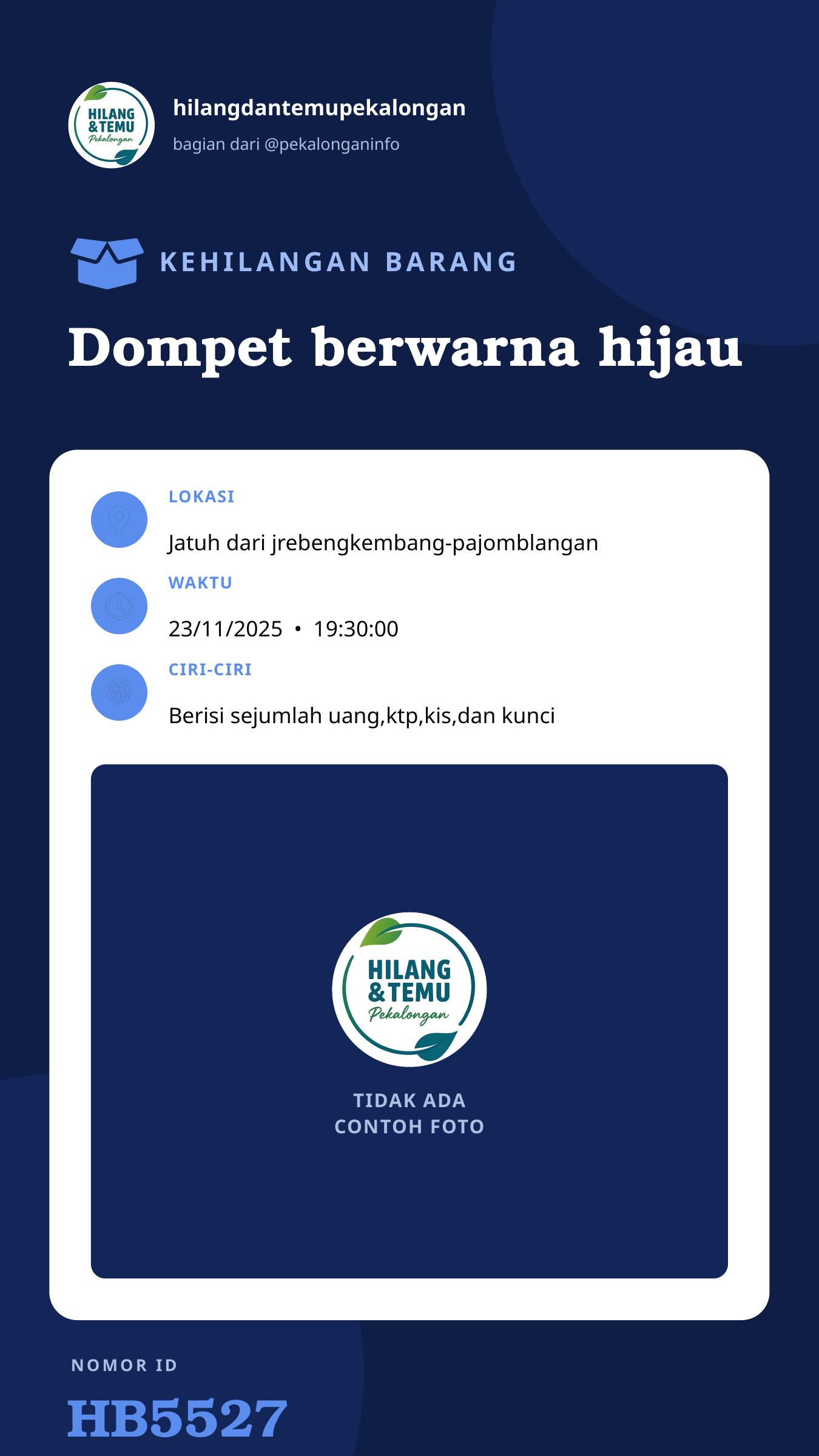 Story 9:16 laporan Dompet berwarna hijau