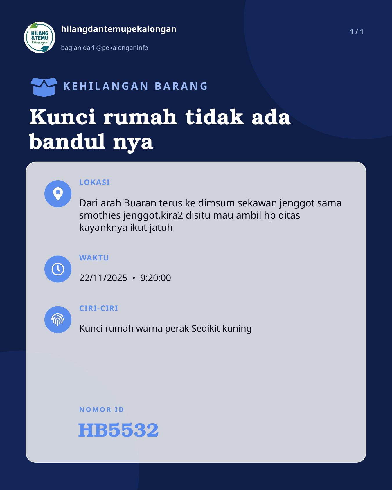 Slide laporan Kunci rumah tidak ada bandul nya (HB5532)