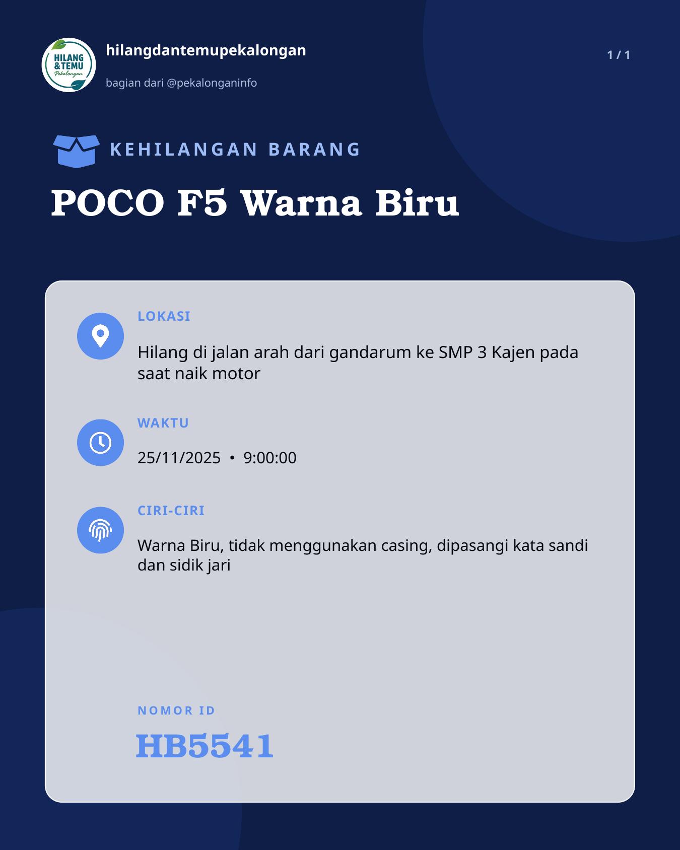 Slide laporan POCO F5 Warna Biru (HB5541)