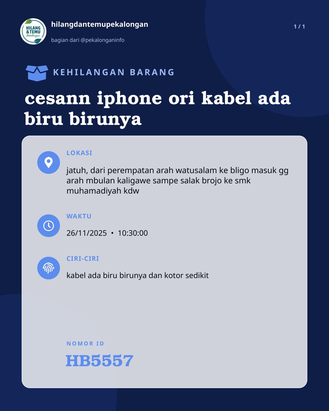 Slide laporan cesann iphone ori kabel ada biru birunya (HB5557)