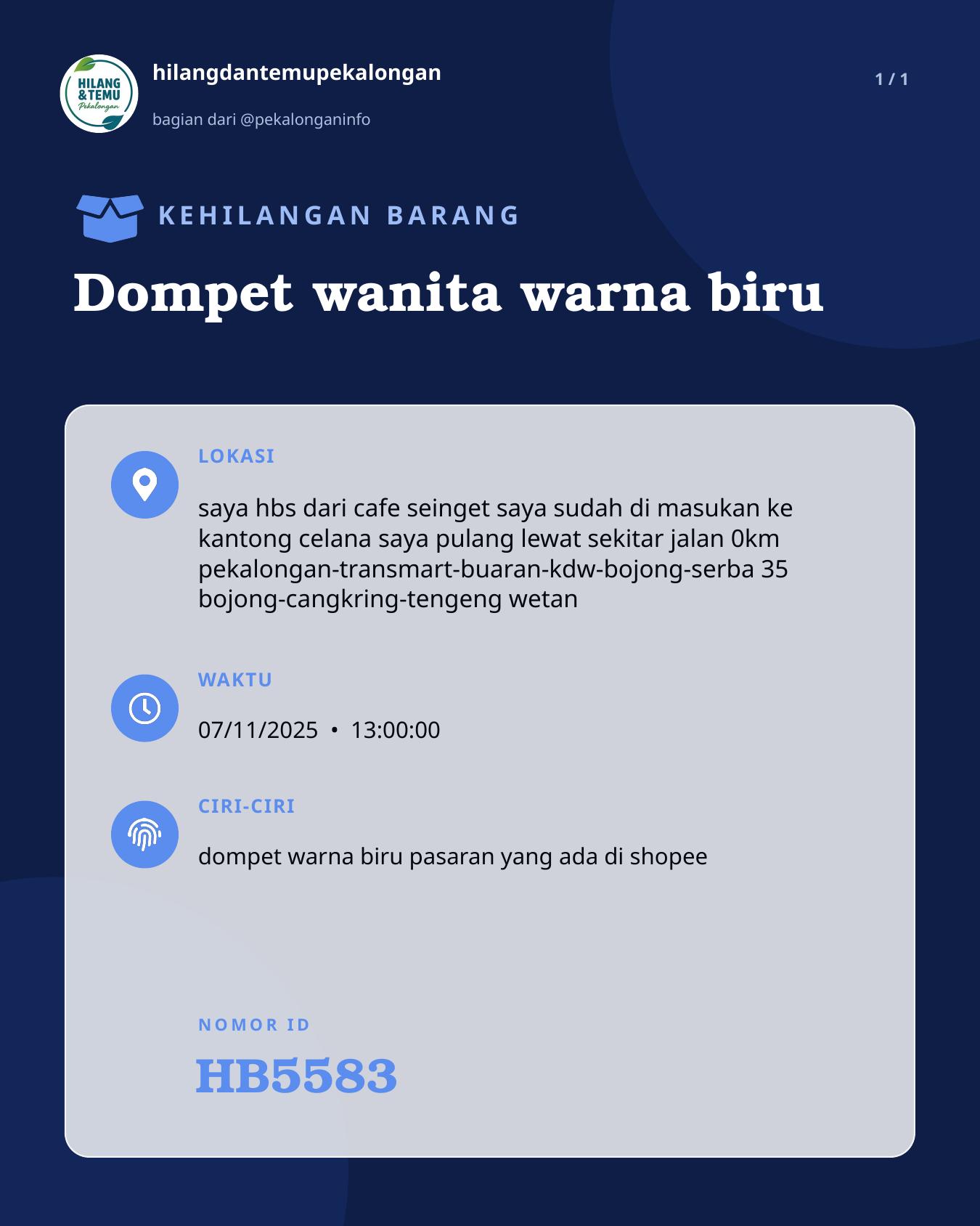 Slide laporan Dompet wanita warna biru (HB5583)