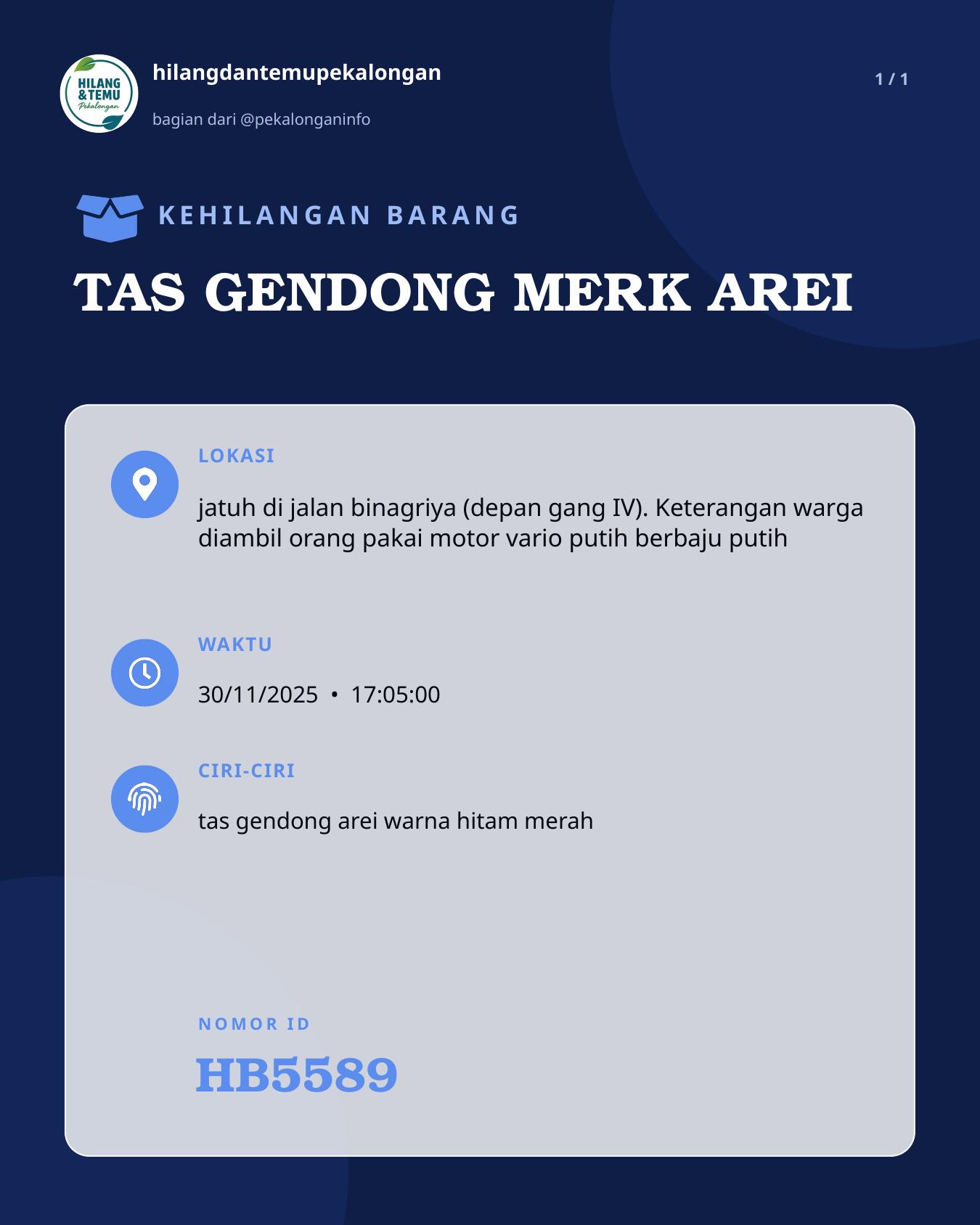 Slide laporan TAS GENDONG MERK AREI (HB5589)