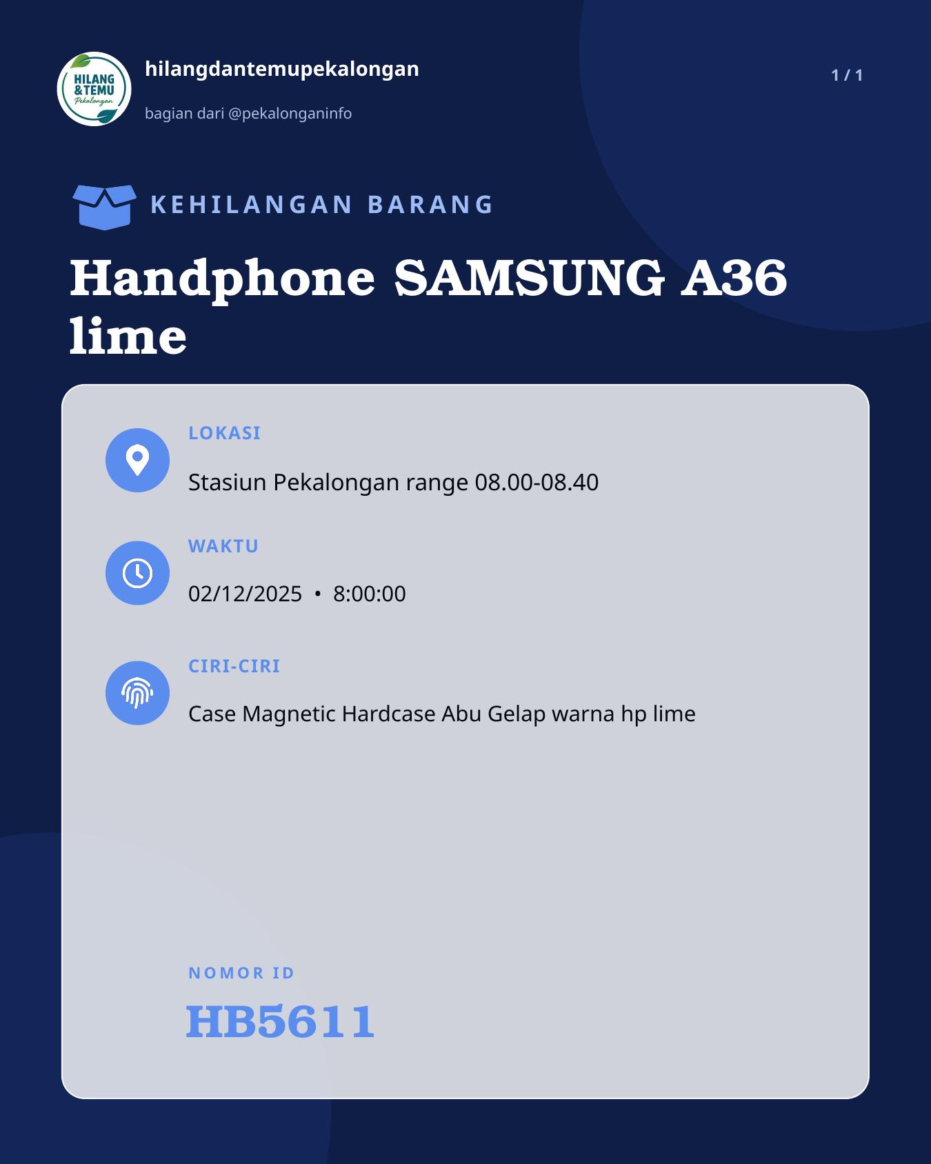 Slide laporan Handphone SAMSUNG A36 lime (HB5611)