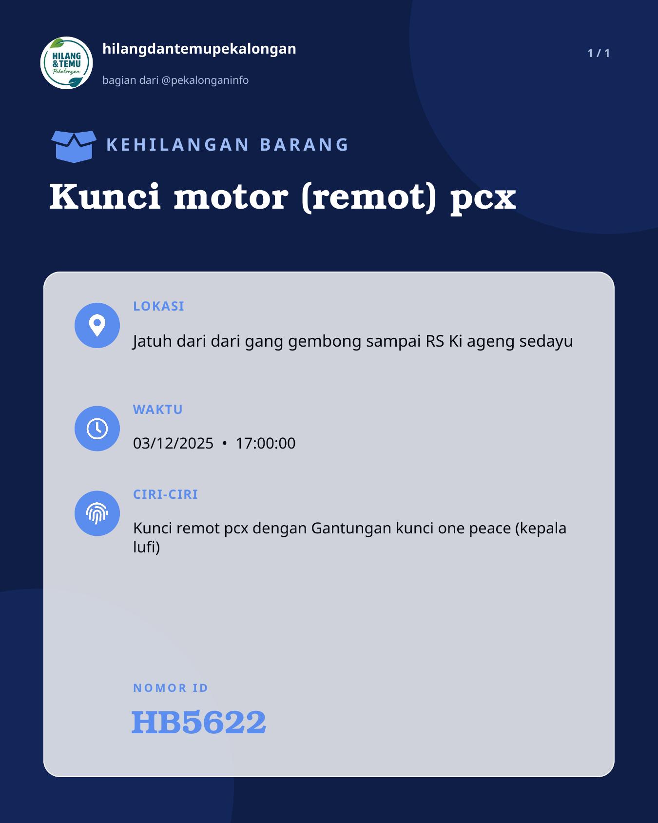 Slide laporan Kunci motor (remot) pcx (HB5622)