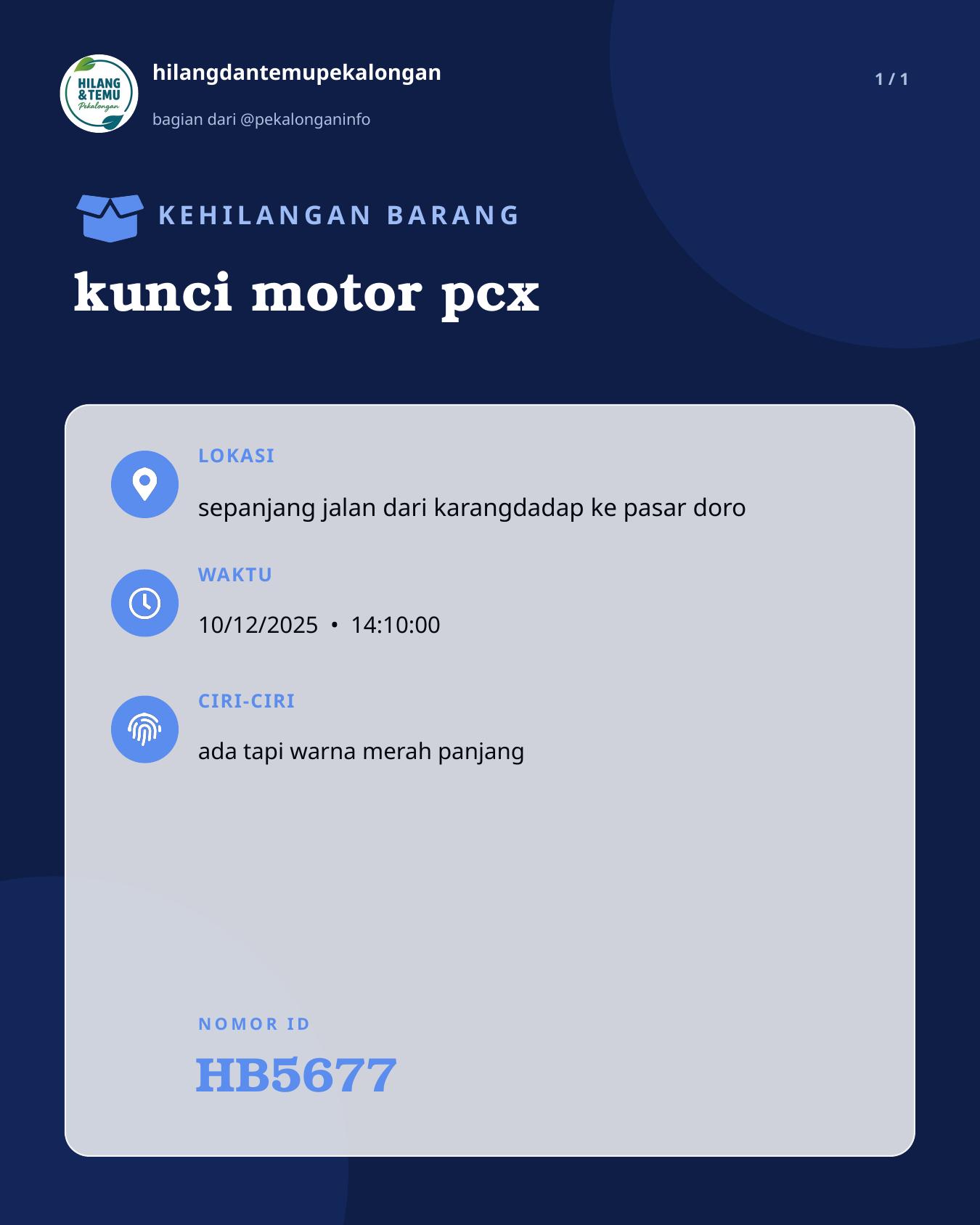 Slide laporan kunci motor pcx (HB5677)