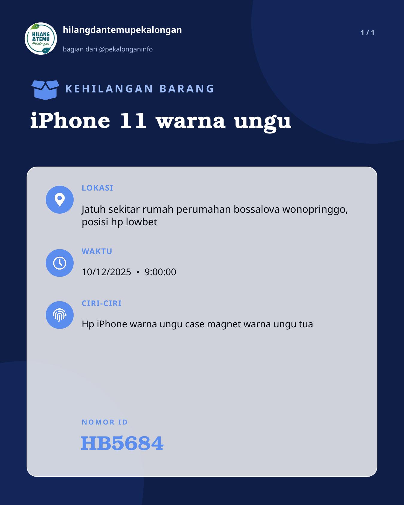 Slide laporan iPhone 11 warna ungu (HB5684)