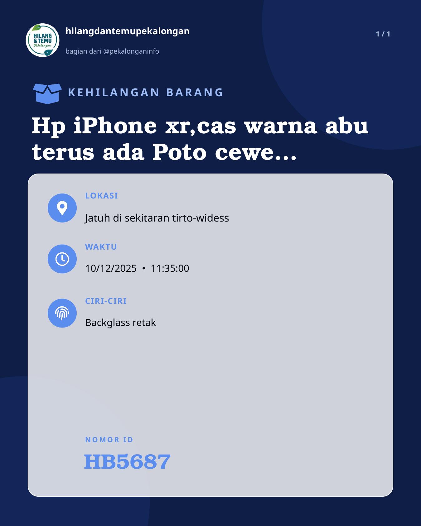 Slide laporan Hp iPhone xr,cas warna abu terus ada Poto cewe di dalem cas (HB5687)