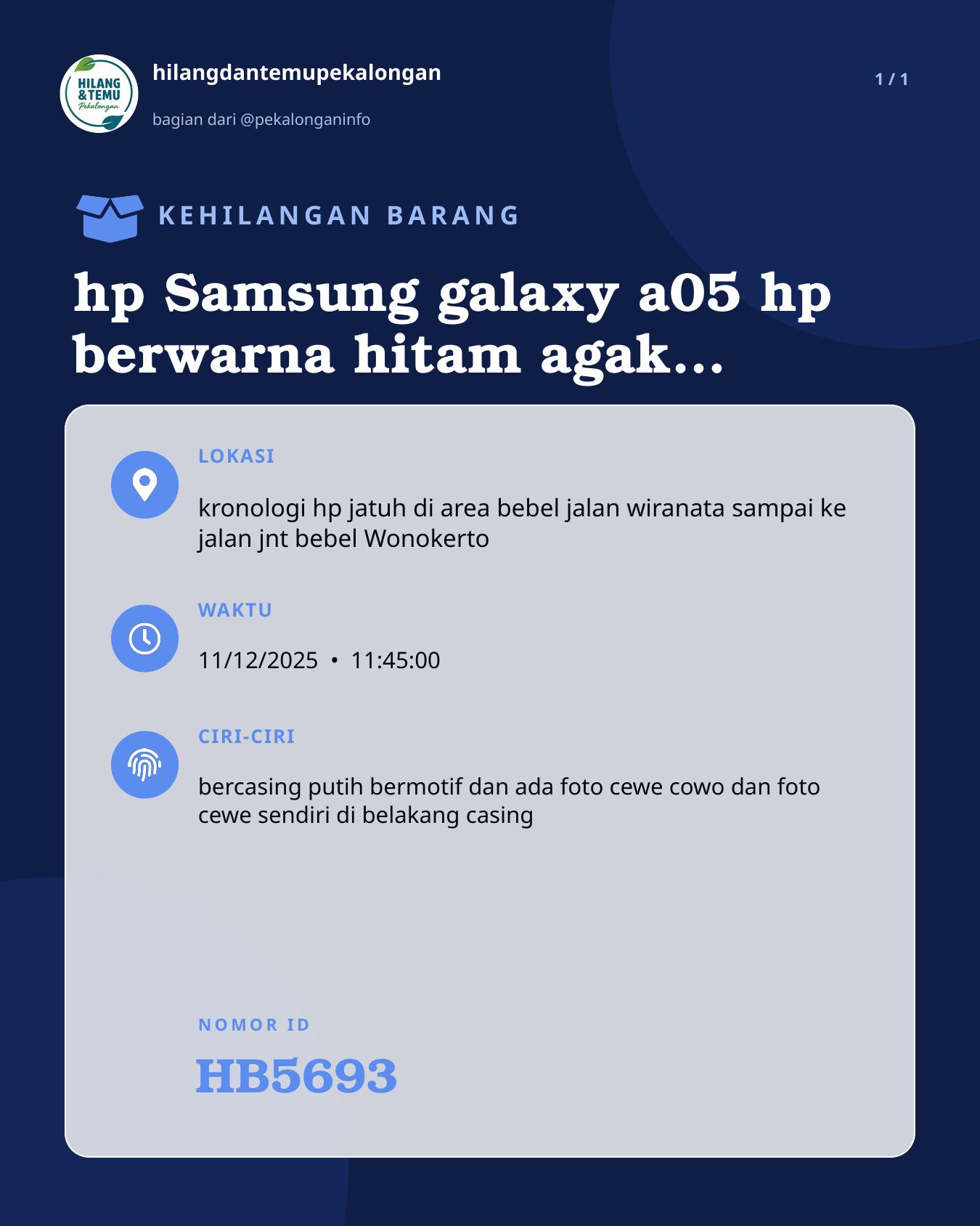 Slide laporan hp Samsung galaxy a05 hp berwarna hitam agak ke navy an, (HB5693)