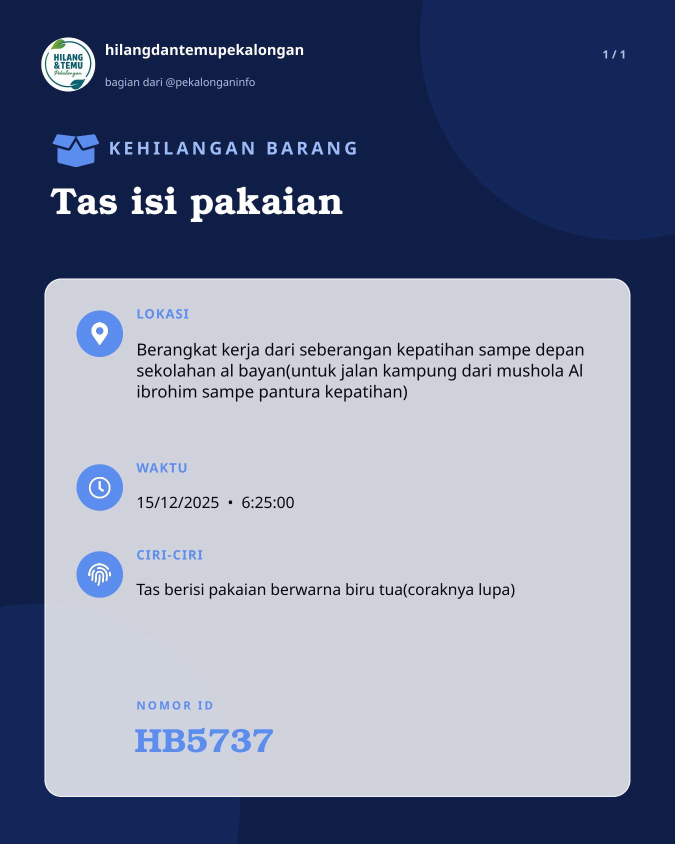 Slide laporan Tas isi pakaian (HB5737)