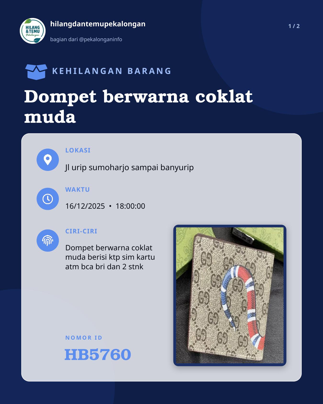 Slide 1 laporan Dompet berwarna coklat muda